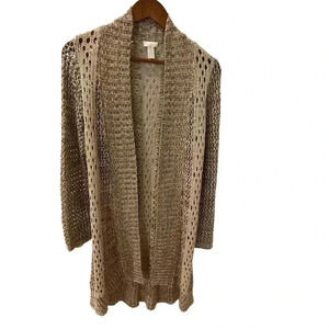 Chico’s Open Front Open Knit Long Cardigan Size 1